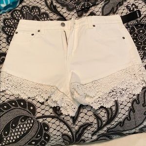 Forever 21 high waisted lace denim shorts
